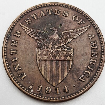 1914-S 1 Centavo AU Philippines US San Francisco Mint Bronze Coin One USA