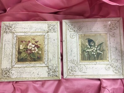 PAIR OF BEAUTIFUL FLORAL TILES.   6 1/8'' EACH.  Never installed.  NOS  WR.