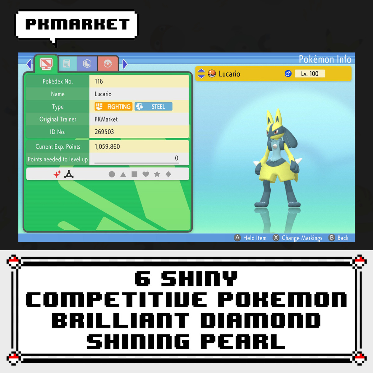 Shiny Lucario / Pokémon Brilliant Diamond and Shining Pearl / 6IV