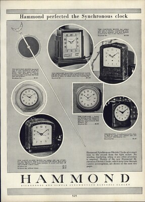 Hammond Synchronous Clock Model R110 1932 PAPER AD 4 PG Hammond Synchronous Clock Bichronous Westminster ...