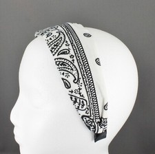 White Black fabric bandana print headband super extra wide hair band accessory