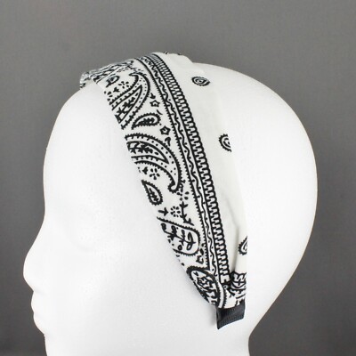 White Black fabric bandana print headband super extra wide  display picture 3
