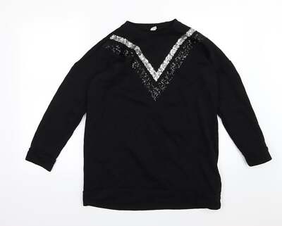 Defacto Damen Sweatshirt schwarz gestreift Baumwollmischung Größe XS - Pailletten