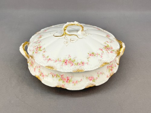 Theodore Haviland SCHLEIGER 341A Round Covered Serving Bowl Pink Flowers c. 1895 - Picture 2 of 14
