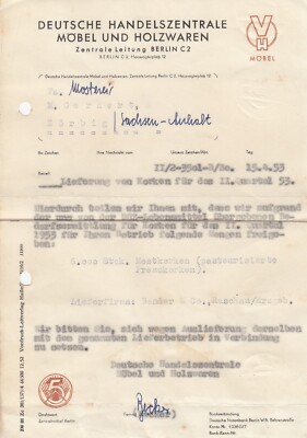BERLIN, Brief 1953, Deutsche Handelszentrale VH Möbel Holzwaren