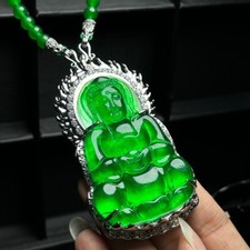 Real  Natural Perfect High Ice Green Jade Jadeite GuanYin Pendant&amp;Necklace