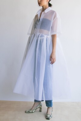 open lace back dress Silk organza shirt dress with floral print main image 1