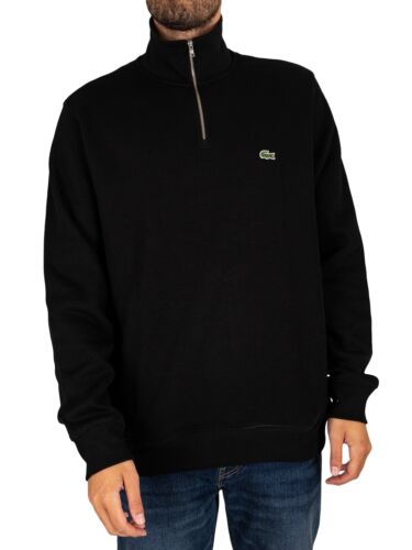 Lacoste Men's 1/4 Zip Collar Cotton Sweatshirt, Black - Picture 1 of 6