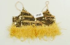 12th Tribe Women's Sleeveless Darling Sequin Novelty Crop Top AC9 Gold Large NWT