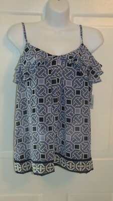 NY&C WOMEN'S SIZE S BLUE PRINTED ADJUSTABLE STRAP DRESSY TOP NEW*