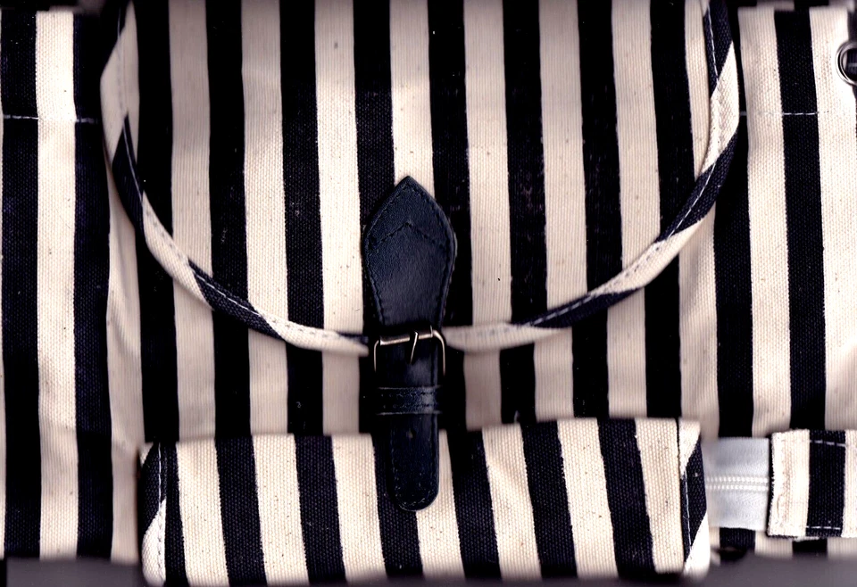 LEINEN RUCKSACK,maritimes Design:dkl.-blau-natur,Gr.40x38x14cm,m.Ledervers.,NEU! - Bild 3 von 4