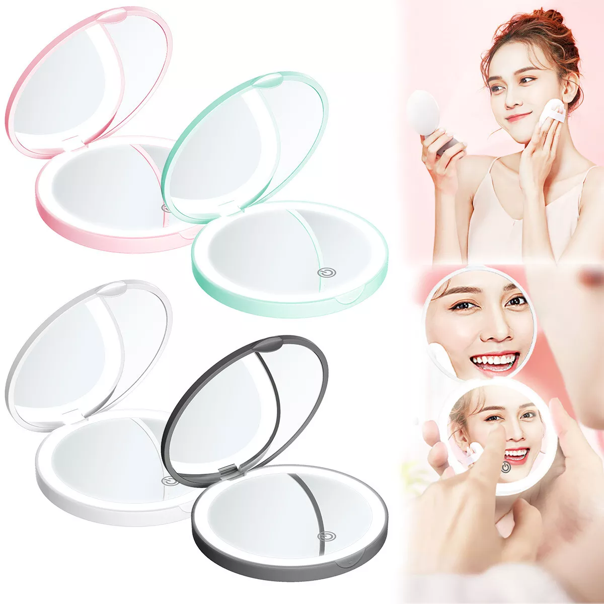 Portable mini Magnifying LED Compact Makeup Mirror with lights up