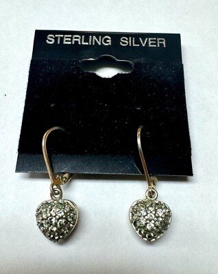 Sterling Silver Vermeil Clear Gemstone Heart Dangle Earrings