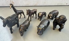 Lot of 8 Metal Safari Animal Figurines Hippo Giraffe Donkey Zebra Gorilla Lion