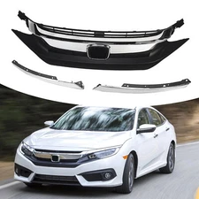 For 2016 2017 2018 Honda Civic Front Bumper Upper Grille w/Chrome Eyelid Molding