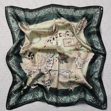 100 Silk Mulberry 26" Square Scarf Women Neckerchief Wrap Drak Green Harness