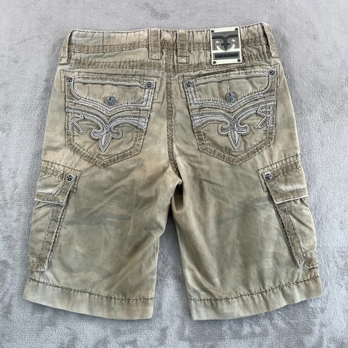 Rock Revival Cargo Shorts Men 32 Beige Tan Green Camouflage Twill Pockets 12" - Picture 6 of 12