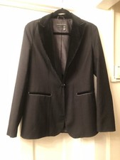 Gas Black Pinstripe Velvet Trim Bendra Day To Evening Blazer Jacket,42/small