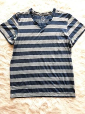 Nike Dri Fit Men's Navy Grey Striped V Neck shirt Siz M