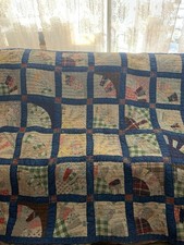 Antique Patchwork Folk Art Quilt 66 X 74 Hand sewn Vintage Blue Mississippi