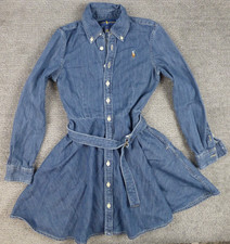 Polo Ralph Lauren Denim Long Sleeve Shirt Belted Dress Button Front Girls Size 8