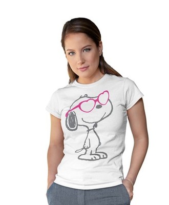 Peanuts Snoopy Love Heart Shades offizielles Damen T-Shirt Valentinstag Geschenk