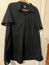 Old Navy BLACK  Shirt Dress Short Sleeve 100% Cotton  Pockets SZ L TALL