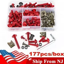 177pcs Motorcycle Fairing Bolt Kit M5 M6 Aluminum Windscreen Screws Nuts Set Red