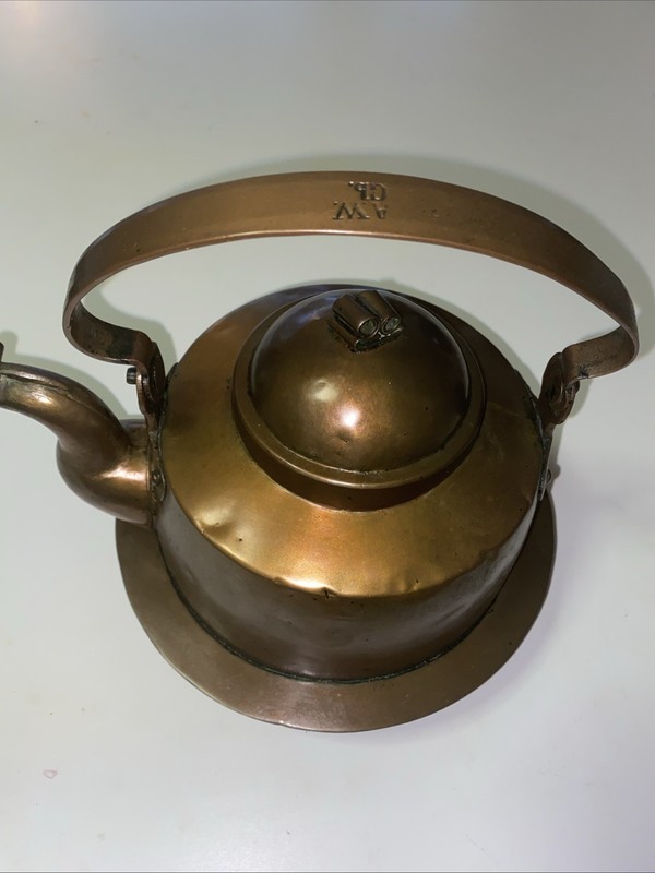 Handsome Antique British Hand Made Tea Kettle Initials AW Gb On Handle 