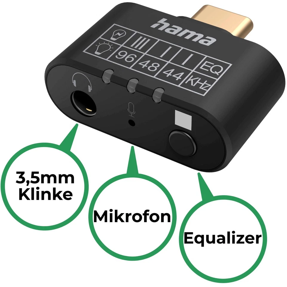 Hama Audio-Adapter USB-C auf 3,5mm Klinke AUX + Mikrofon + Equalizer Smartphone - Bild 3 von 4