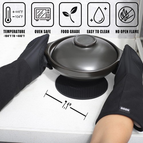 Extra Long Silicone Oven Mitts and Pot Holders 15”Oven Heat Resistant 500F Mits - Picture 6 of 8
