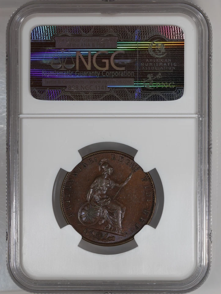 1858 Great Britain Queen Victoria 1/2 Penny NGC MS62BN Large Date Variety - Image 4 of 4