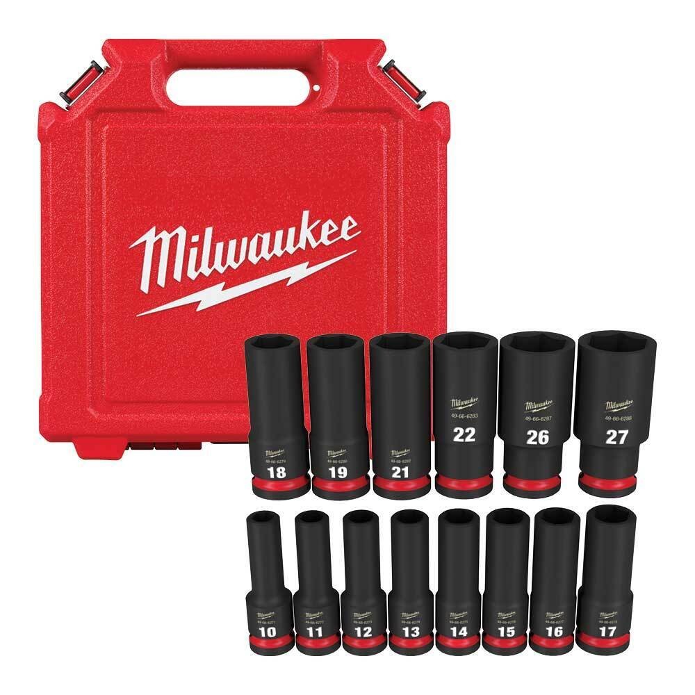 Milwaukee 49-66-7014 SHOCKWAVE 1/2" Impact Duty Metric Deep Socket Set -14 PC US