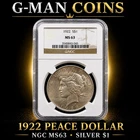 1922 Peace Dollar NGC MS63 Silver $1 BU US Coin