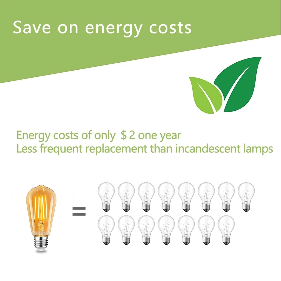 Vintage LED Edison Bulbs 6W, Equivalen 60W Warm White 2700K ST64 Dimmable Ant... - Image 4 of 4