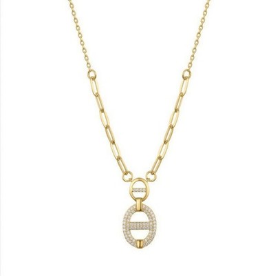Gold auf Silber ovale Halskette Zirkonia gepunzt Damen Schmuck Geschenk