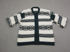 True Vintage Nordic Cardigan Womens Large White Green Fair Isle Sweater 60s 50s