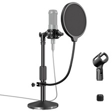 Desktop Microphone Stand,Adjustable Height Mic Stand with Pop Filter Shock Mo...