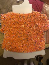 Handmade with Love Midriff Sweater Top with Short sleeves Orange w/ Neon Color M