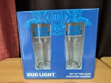 Bud Light Beer Signature Glasses Barware 16OZ  PINT Set of 2 Gift Set  Brand New