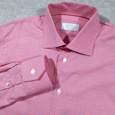 Eton Contemporary Fit Fine Twill Dress Shirt Mens S 38 15 Red Blue Check Cotton