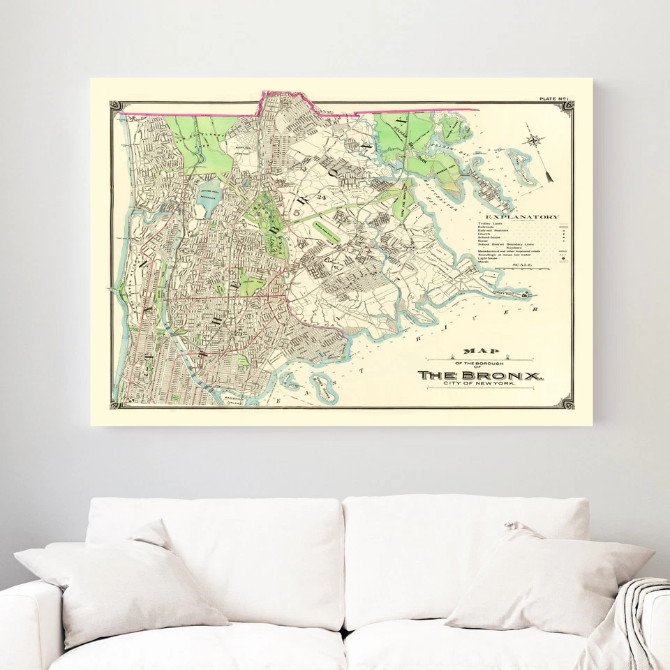Mapa antiguo del Bronx, Nueva York 1900 - Arte vintage del Bronx de Nueva York Foto 3 de 4