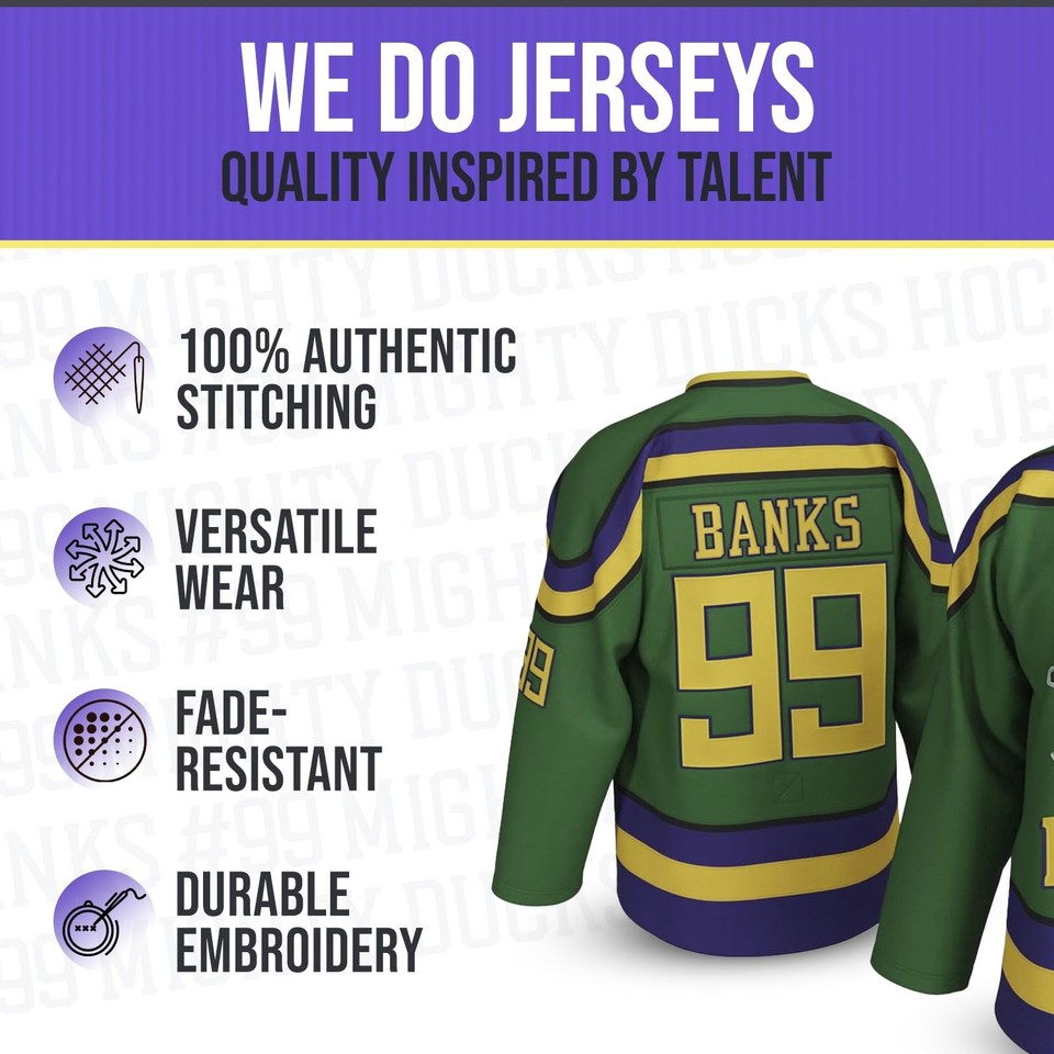 Banks 99 Mighty Ducks Hockey Jersey Stitched Letters & Numbers