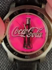 Vintage Coca Cola Light Up Dial Work Quartz Watch Black Leather Band Coke Bottle