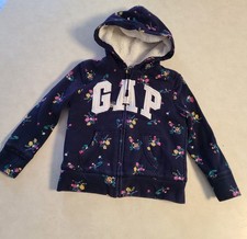 GAP Kids Girl's Blue Floral Full Zip Hoodie Sherpa Lined Sz S 6 - 7 A3