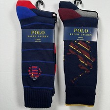 NWT LOT OF TWO 2 Packs Polo Ralph Lauren Logo Crew Socks, Shoe Size 6-12