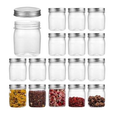 Naivees Plastic Mason Jars Reusable Storage Containers Silver Airtight Lid 8