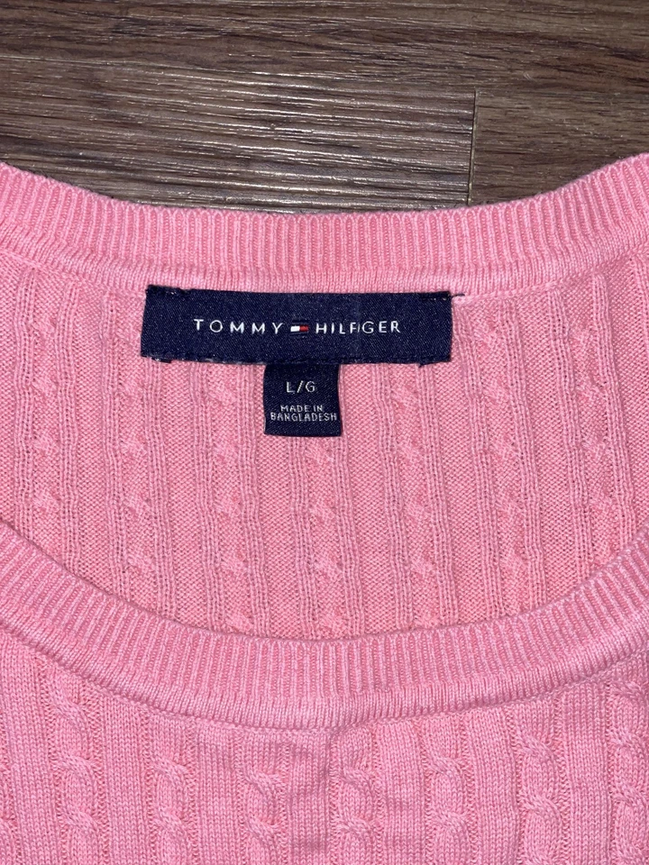 Tommy Hilfiger Suéter Mujer Grande Rosa Tejido con Cable Manga Corta Cuello Redondo Algodón Foto 2 de 4
