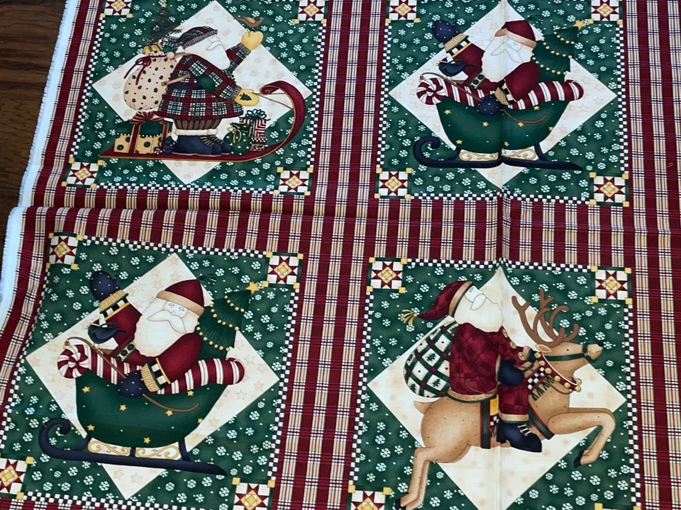 50" X 44" Debbie Mumm Santa Quilt Blocks Fabric Cheater Squares Christmas - Image 2 of 4