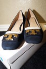 New Tory Burch Gigi Suede Pump Tory Navy Gold Logo Low Heel Shoes Womens 7.5 — photo 8
